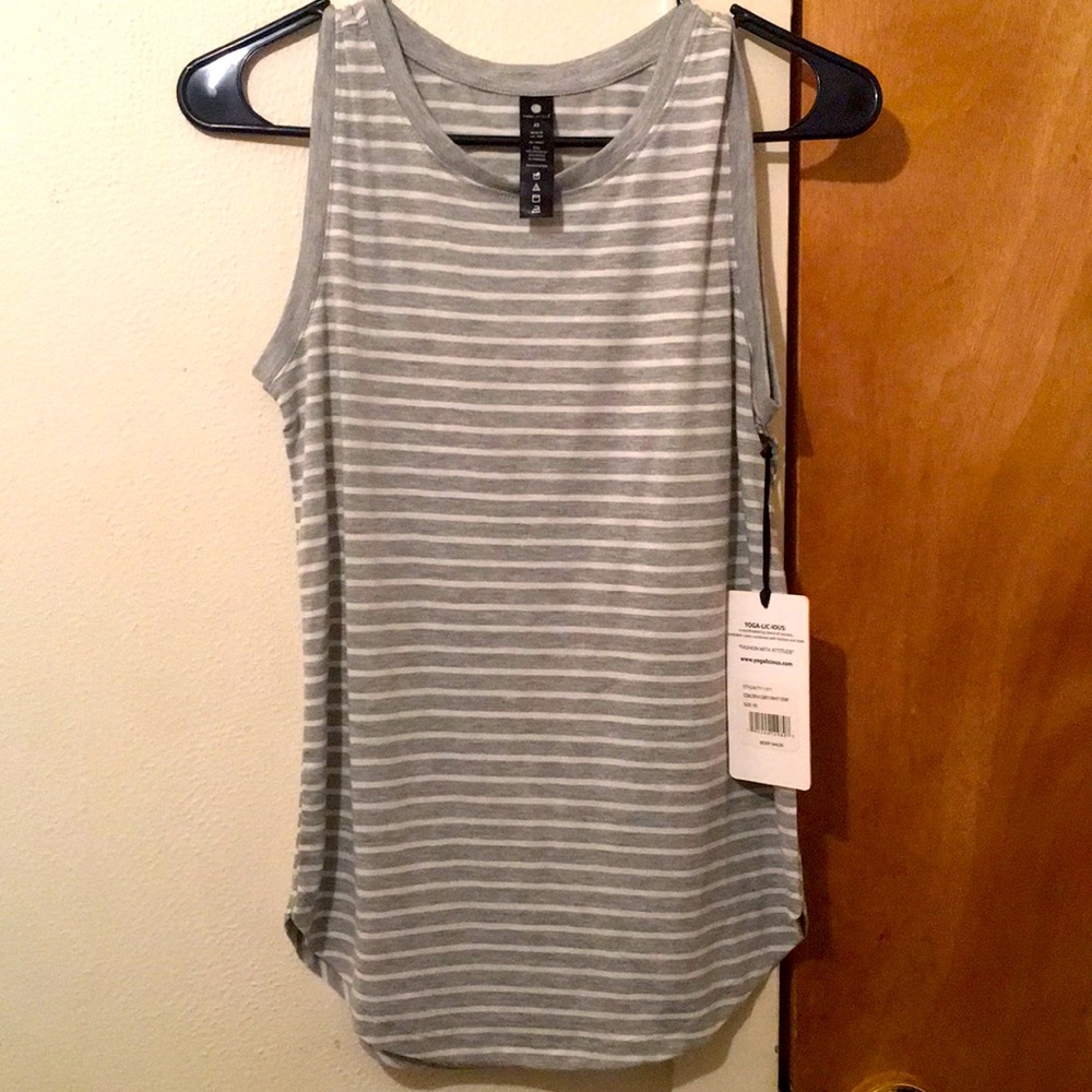 Yogalicious grey and white striped top